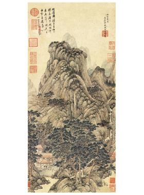 元马琬松壑观泉图新中式装饰画山水画客厅沙发玄关茶楼挂画古字画