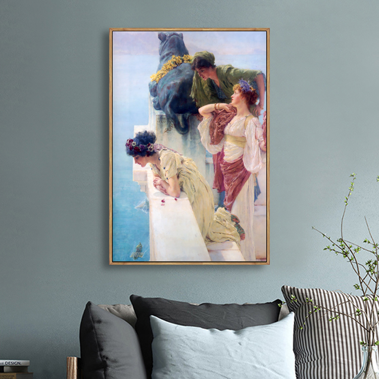 阿尔玛俯瞰名画北欧装饰画客厅轻奢玄关壁画酒店走廊过道竖版挂画图片
