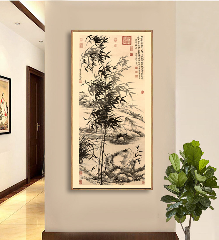 竹兰合作墨竹花鸟画中国风新中式客厅装饰画卧室玄关壁画茶室挂画