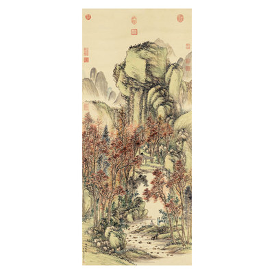 清董邦达枫林晴霭图新中式装饰画山水画挂画客厅沙发玄关茶楼画