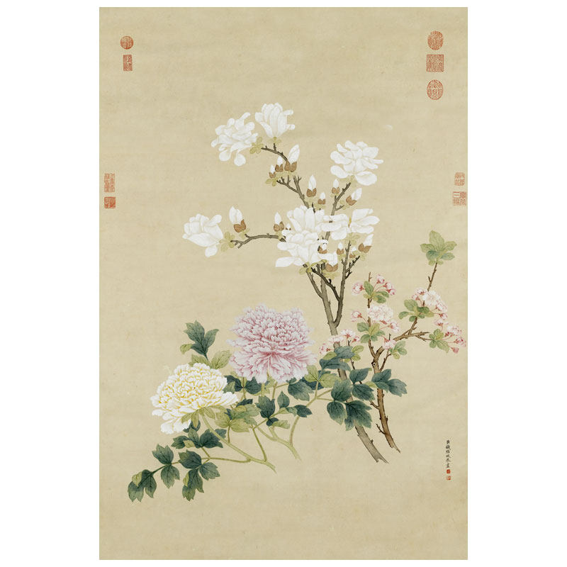 清钱维城春花三种卷轴画新中式装饰画花鸟画客厅沙发玄关茶楼挂画,家居饰品,国画,淘宝优惠券,粉丝福利购,淘宝优惠卷