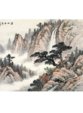 黄君璧溪山幽隐卷轴茶楼挂画字画