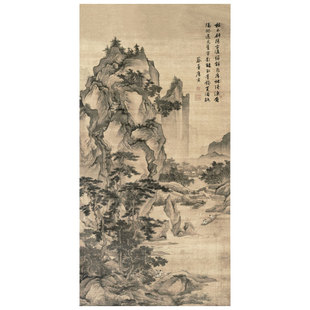 明唐寅渡头帘影图中式装饰画山水画客厅沙发玄关茶楼挂画名人字画
