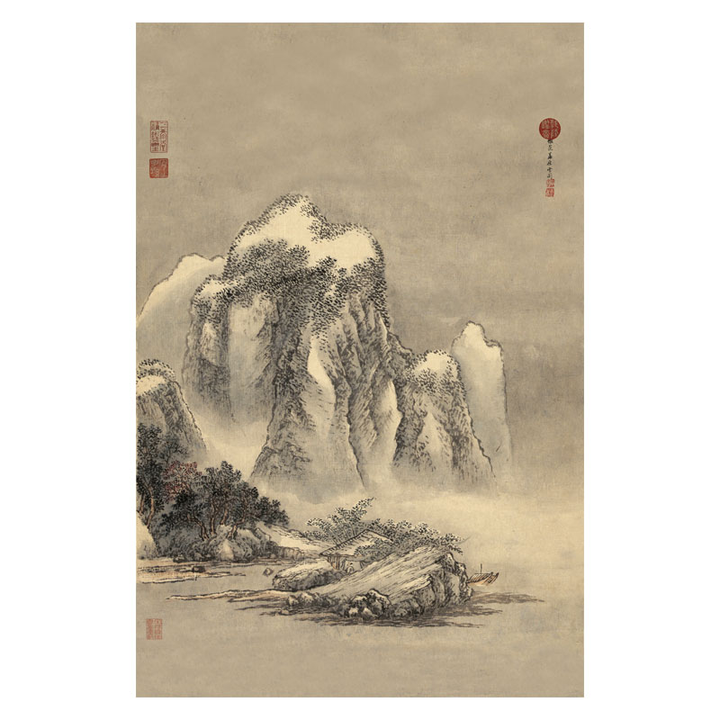 新中式装饰画清王翚仿范宽雪景图山水画国画客厅沙发玄关茶楼挂画