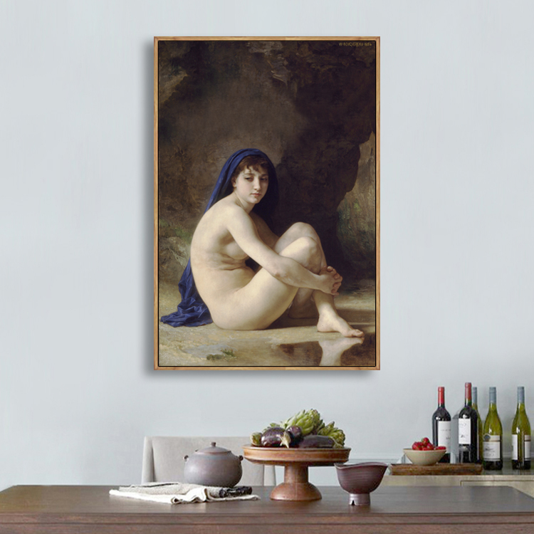 布格罗抱膝坐的浴女名画北欧装饰画客厅轻奢玄关壁画酒店走廊挂画