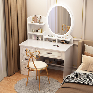 梳妆台卧室现代简约ins小户型白色化妆桌收纳柜一体化妆台镜 欧式