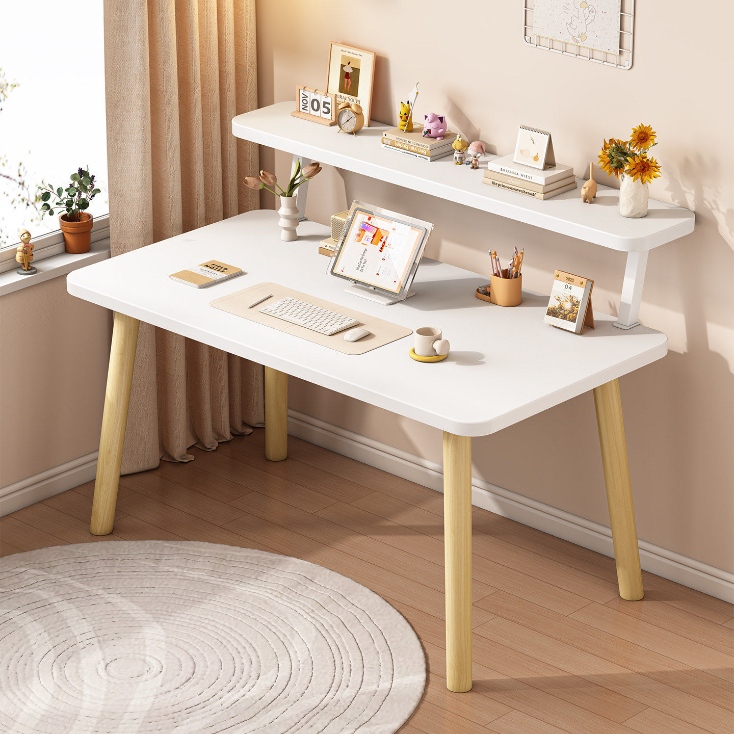 实木电脑桌卧室书桌书架一体学生家用写字桌简易办公小桌子工作台,住宅家具,电脑桌,淘宝优惠券,粉丝福利购,淘宝优惠卷