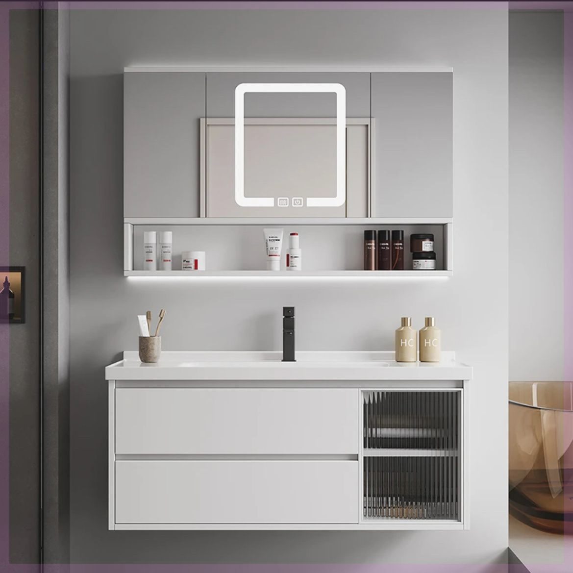 风水镜浴室柜陶瓷一体盆67/77CM87公分97/107厘米117CM洗脸盆定制