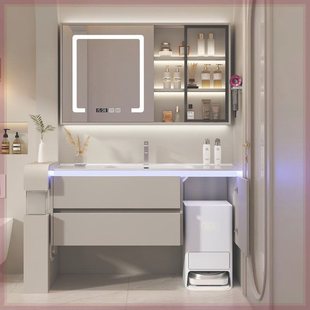 定制扫地机器人76/86/96/106/116cm陶瓷一体浴室柜风水镜柜洗手盆