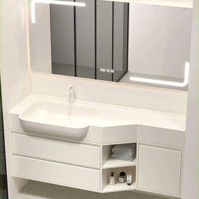 新款可丽耐一体盆洗漱台异形定制洗手脸盆柜组合窄边斜转角浴室柜