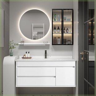 定制岩板浴室柜67/77/87/97cm107/117蜂窝铝洗手洗脸陶瓷一体盆