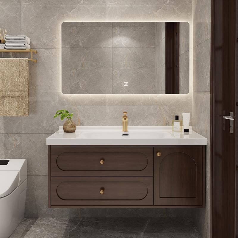 新中式橡木73/83/93/103/113CM洗脸盆洗漱台陶瓷一体盆浴室柜组合