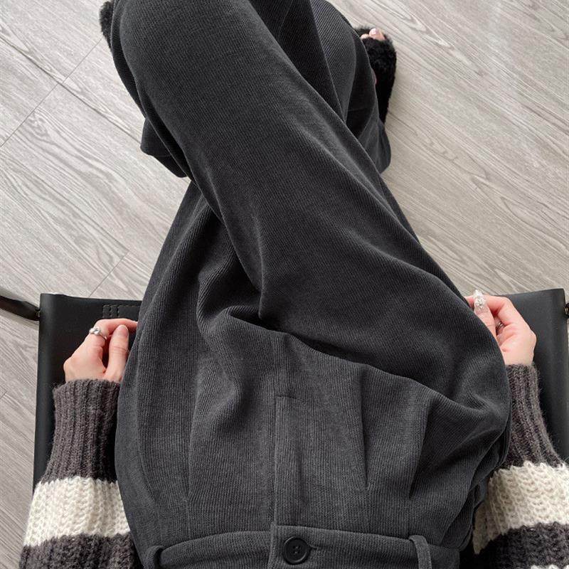 灰色西装裤女秋冬季2025新款灯芯绒裤子冬天加绒加厚雪尼尔阔腿裤