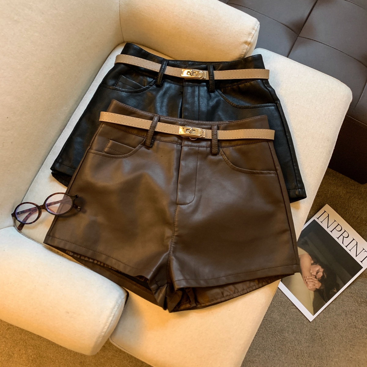 配送腰带~美拉德系皮裤短裤