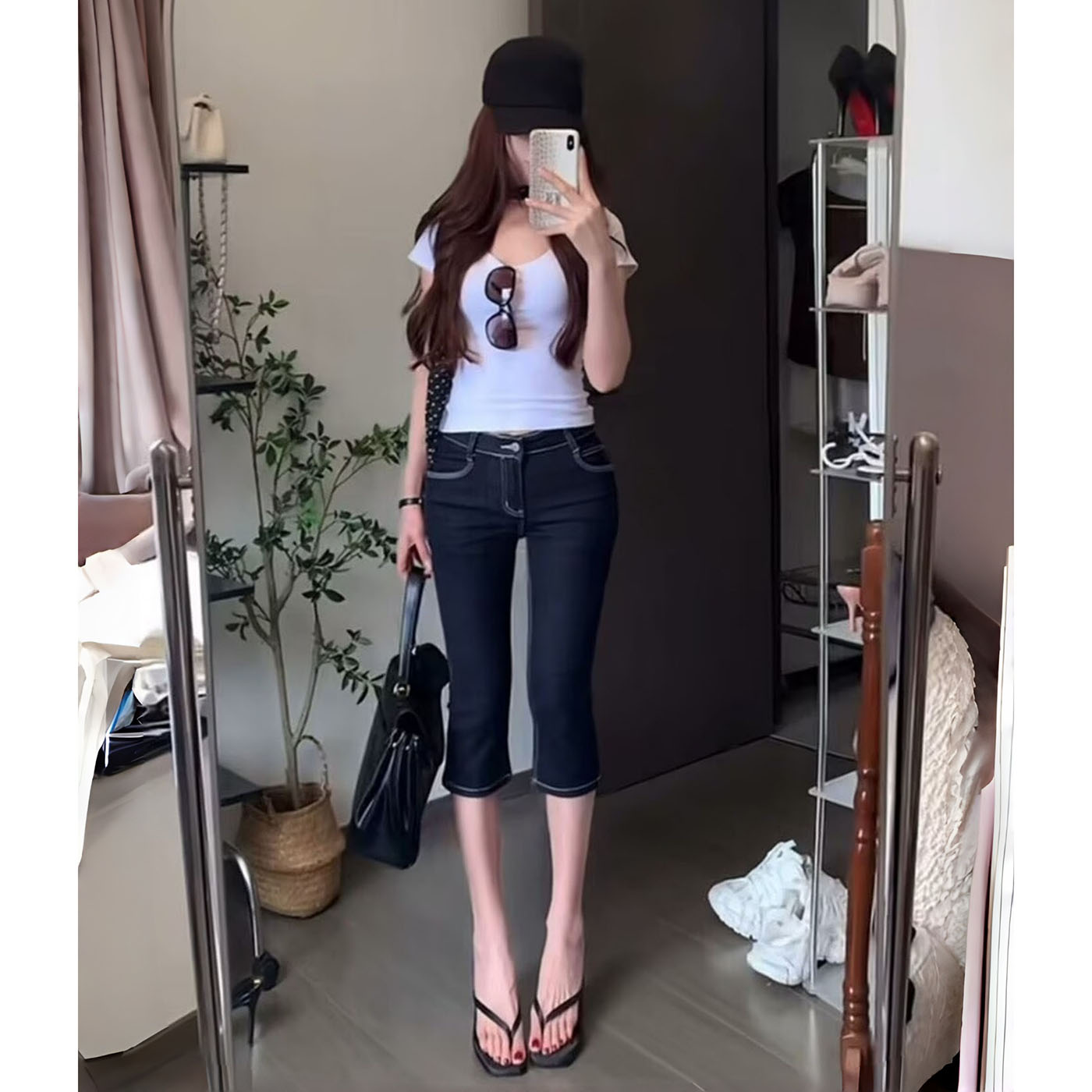 yyds!丰胯裤修容窄版牛仔七分裤图片