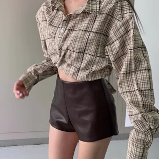 皮裤短裤女款外穿辣妹2026秋冬新款a字高腰显瘦小个子紧身皮短裤