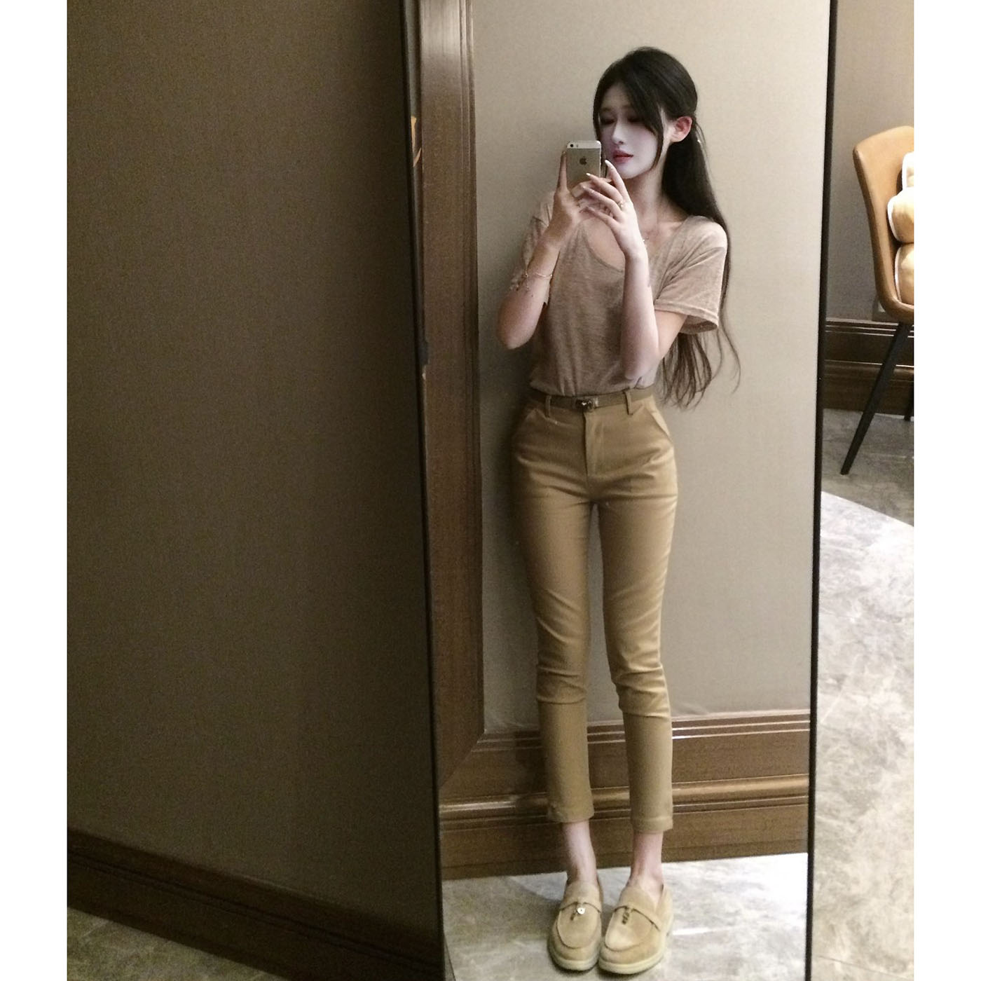 配腰带/高级感老钱风九分牛仔裤图片