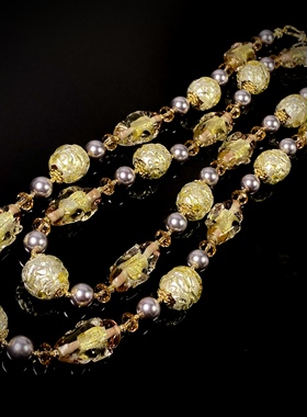 中古饰品银箔卡16手工琉璃毛衣链单层长款叠戴复古腰链原创项链