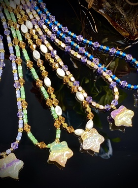 进口多色人鱼姬星星吊坠颈链多巴胺色公主简约叠戴原创设计项链