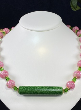中古饰品粉色蛙皮琉璃绿色如意棒老琉璃复古气质项链颈链