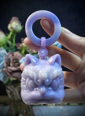 {多品A链接}天然玉石佘太翠手把件醒狮猫狮