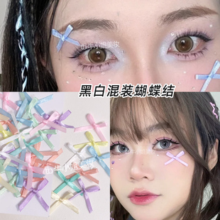 彩色丝带蝴蝶结贴苗苗头上粉色头饰创意化妆点缀装饰小饰品贴片