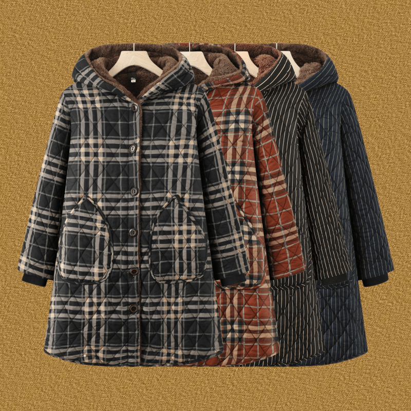 加绒加厚棉衣外套女中长款