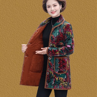 保暖棉袄加绒奶奶中长款 妈妈冬装 大码 女装 棉衣中老年外套 棉服新款