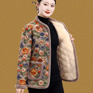 棉衣女士轻薄保暖小棉袄 洋气短款 妈妈冬装 加绒外套女中老年人冬季