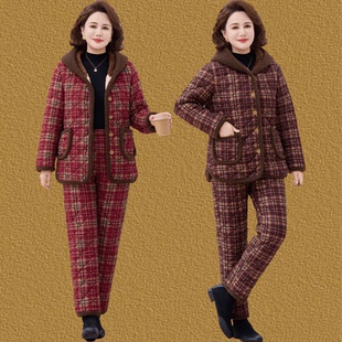 洋气中老年女装 套装 防寒两件套 加绒加厚保暖棉衣棉裤 妈妈秋冬新款