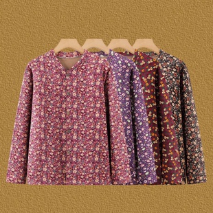 上衣 秋冬轻薄加绒衬衣妈妈装 中老年女秋冬碎花外套2025新款 奶奶装