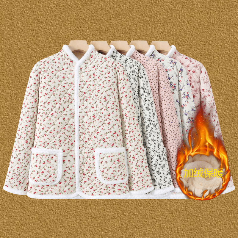 中老年妈妈装加绒加厚碎花棉衣