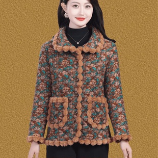 妈妈冬装加绒棉衣中老年女士新款时尚洋气减龄保暖棉袄加厚外套