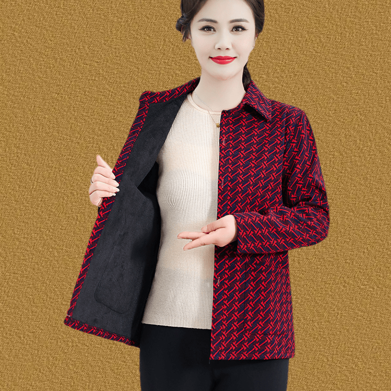 中老年加绒衬衫新款外套奶奶宽松上衣老人衣服60岁70妈妈翻领褂子