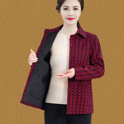 中老年加绒衬衫新款外套奶奶宽松