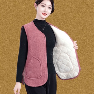 妈妈冬装 加绒马甲中老年女颗粒绒保暖背心奶奶加厚坎肩马夹外套