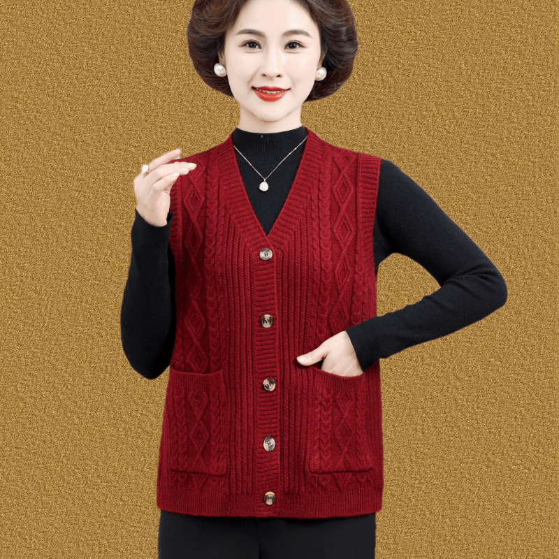 妈妈装马甲春秋v领针织开衫背心