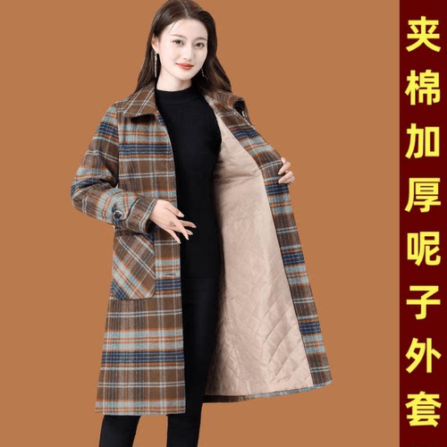 妈妈装厚款保暖呢料大衣