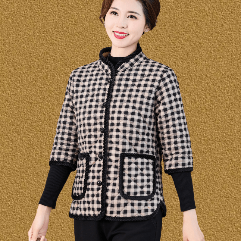 妈妈冬装加绒加厚棉衣中老年女装保暖棉服外套奶奶装格子棉袄棉服
