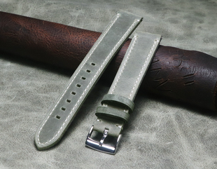 快拆加长表链手腕粗表带20mm22mm浅灰手工牛皮夏季 真皮表带