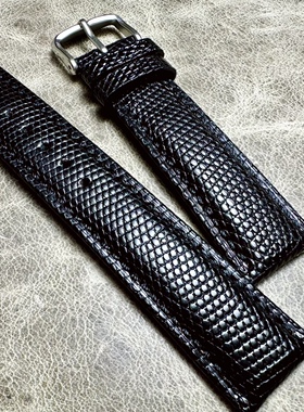 优质手工黑色19mm20mm22mm真蜥蜴皮表带小牛皮底手表带定制