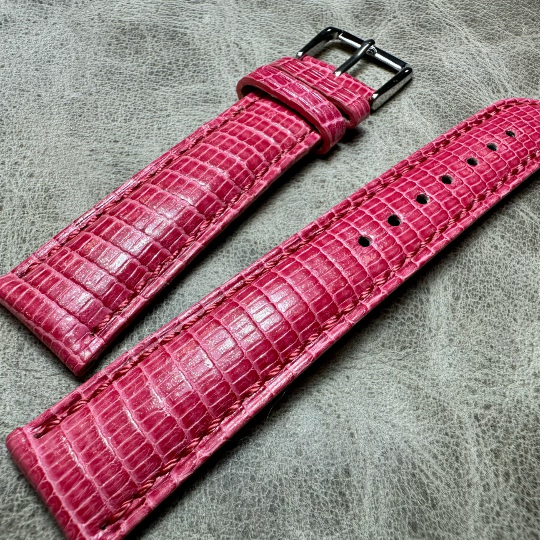18mm桃粉色蜥蜴皮手工表带
