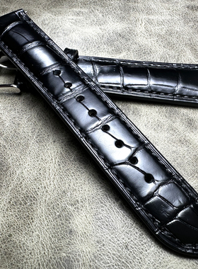 亏本清仓！快拆亮黑色漆皮鳄鱼皮20mm鳄鱼腹部竹节纹表带真皮表带