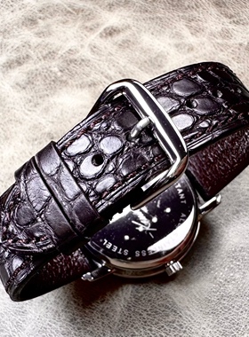 A级料20mm毫米深咖啡色超薄美洲鳄鱼皮柔软手表带