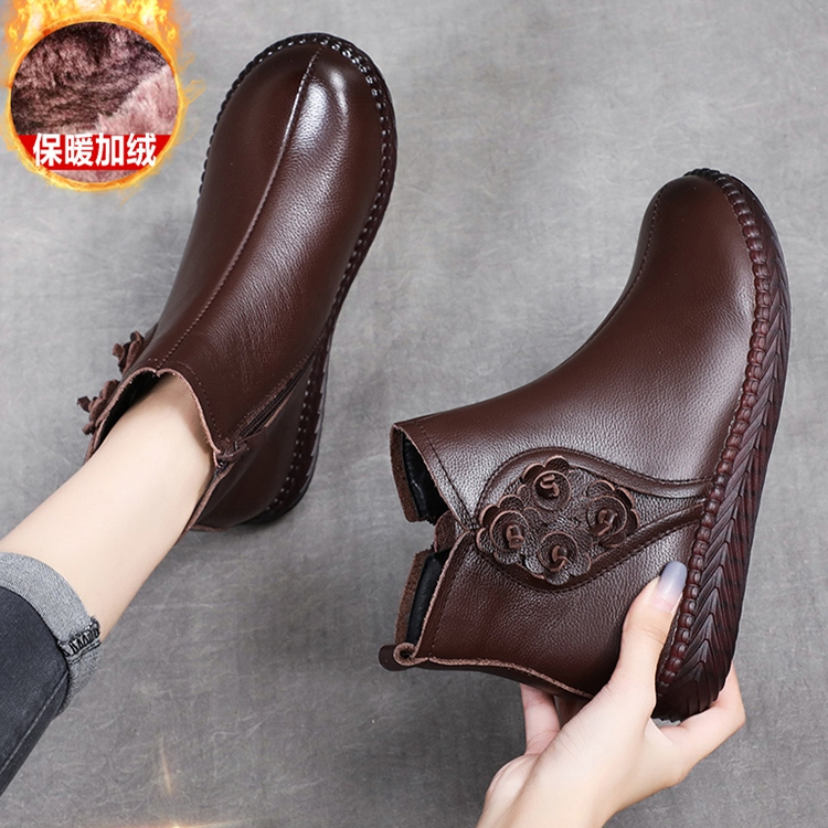 中老年人棉鞋秋冬新款真皮女鞋