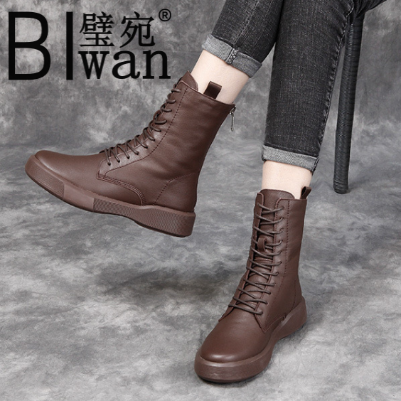 秋冬款高帮真皮平底马丁靴女鞋
