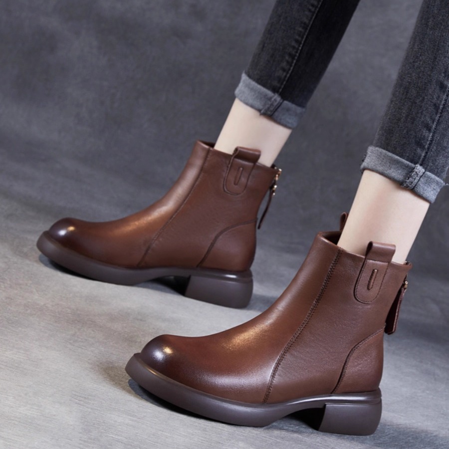 头层全牛皮短靴女鞋切尔西瘦瘦靴