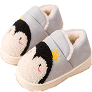 秋冬季儿童棉拖鞋男童女童亲子家居室内毛绒企鹅包跟小孩宝宝棉鞋