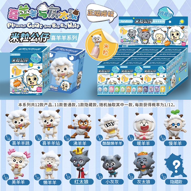 正版简动文创喜羊羊与灰太狼米粒公仔盲盒手办摆件公仔潮玩周边