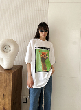 PTOY现*MARTINE ROSE VANILLA可爱古怪卡通印花宽松OS白色短袖女